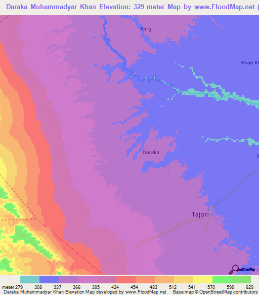 Daraka Muhammadyar Khan,Pakistan Elevation Map