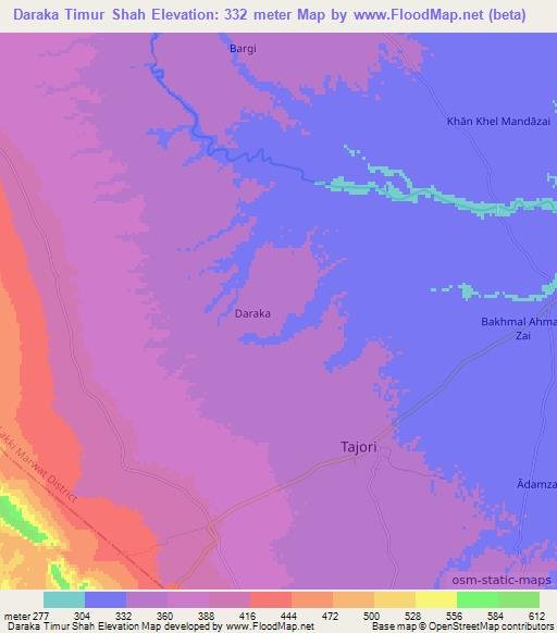 Daraka Timur Shah,Pakistan Elevation Map