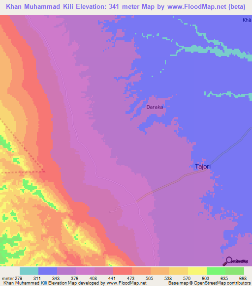 Khan Muhammad Kili,Pakistan Elevation Map