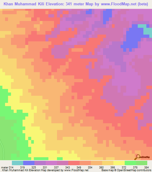 Khan Muhammad Kili,Pakistan Elevation Map