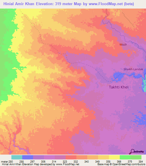 Hinial Amir Khan,Pakistan Elevation Map