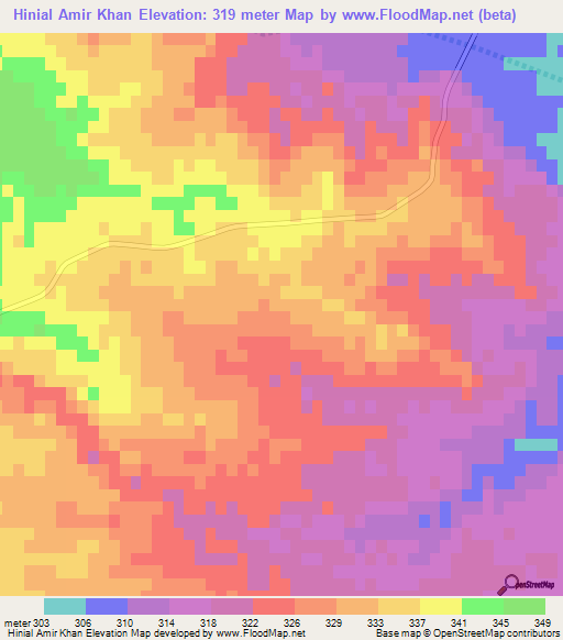 Hinial Amir Khan,Pakistan Elevation Map