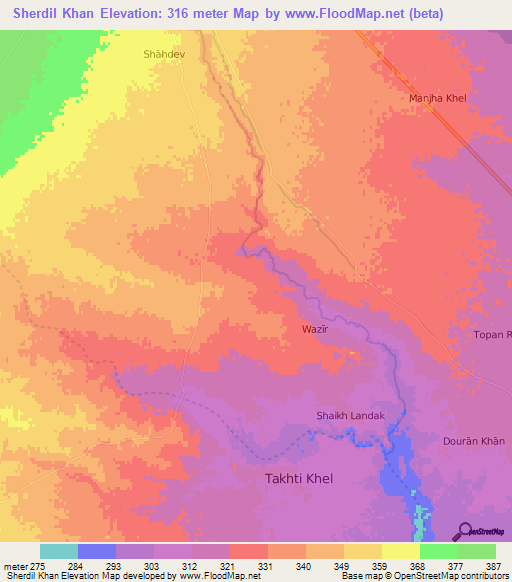 Sherdil Khan,Pakistan Elevation Map