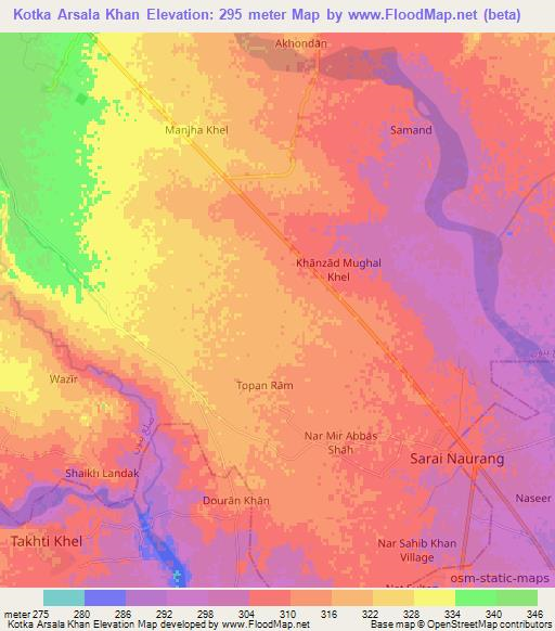 Kotka Arsala Khan,Pakistan Elevation Map