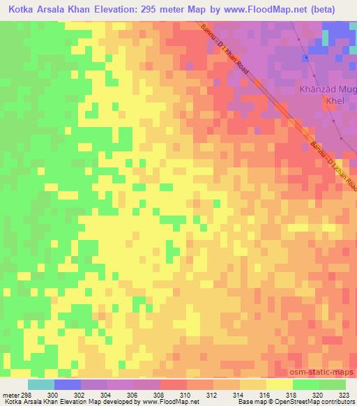 Kotka Arsala Khan,Pakistan Elevation Map