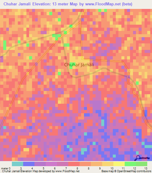 Chuhar Jamali,Pakistan Elevation Map