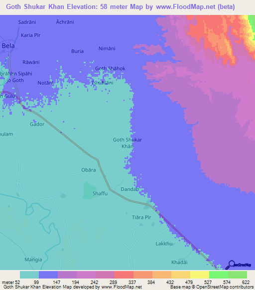 Goth Shukar Khan,Pakistan Elevation Map