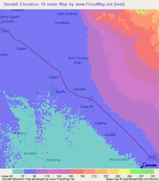 Dandah,Pakistan Elevation Map