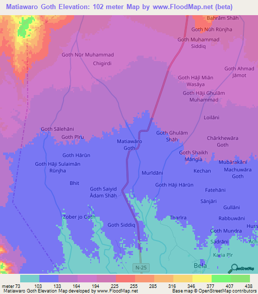 Matiawaro Goth,Pakistan Elevation Map