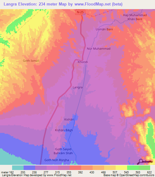 Langra,Pakistan Elevation Map