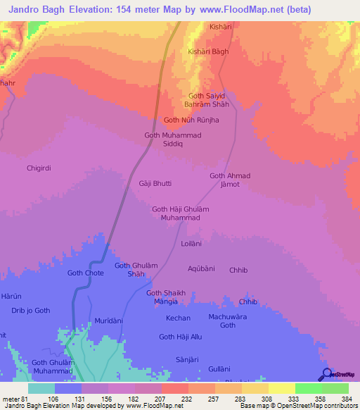 Jandro Bagh,Pakistan Elevation Map