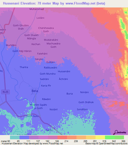 Hussenani,Pakistan Elevation Map