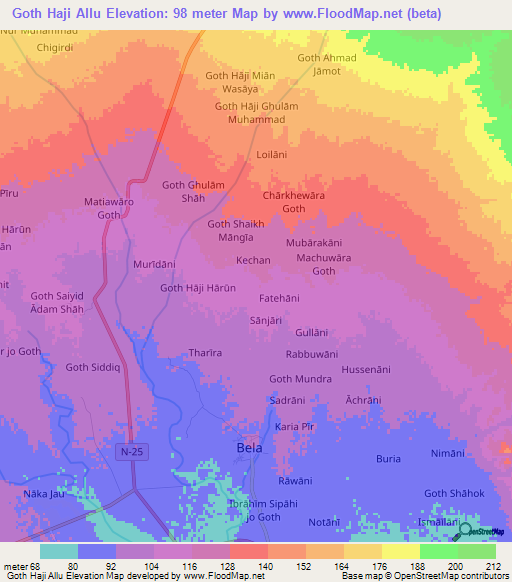 Goth Haji Allu,Pakistan Elevation Map