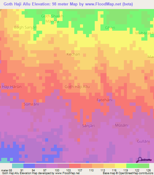 Goth Haji Allu,Pakistan Elevation Map