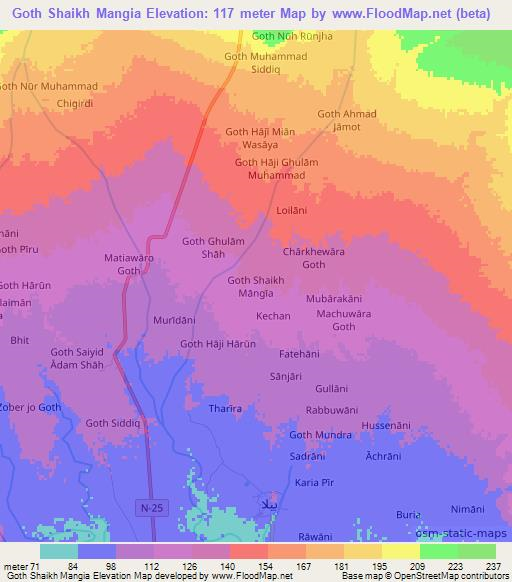 Goth Shaikh Mangia,Pakistan Elevation Map