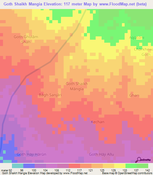 Goth Shaikh Mangia,Pakistan Elevation Map