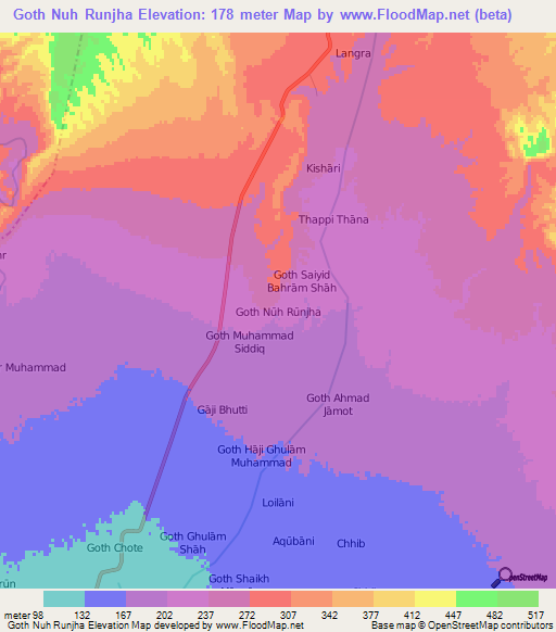 Goth Nuh Runjha,Pakistan Elevation Map