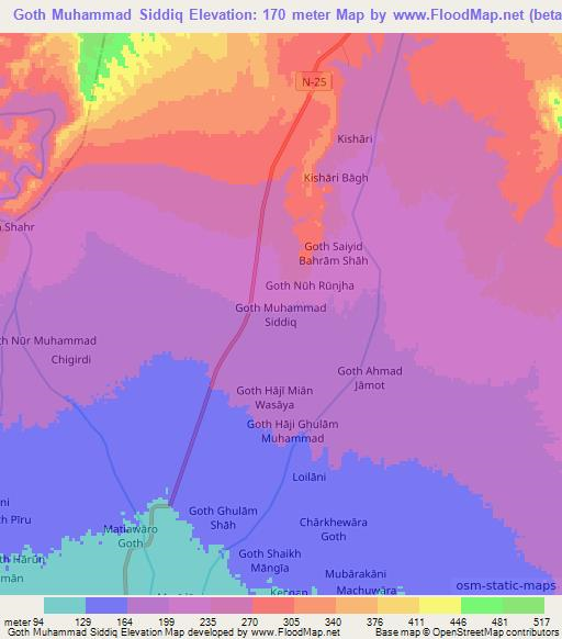 Goth Muhammad Siddiq,Pakistan Elevation Map