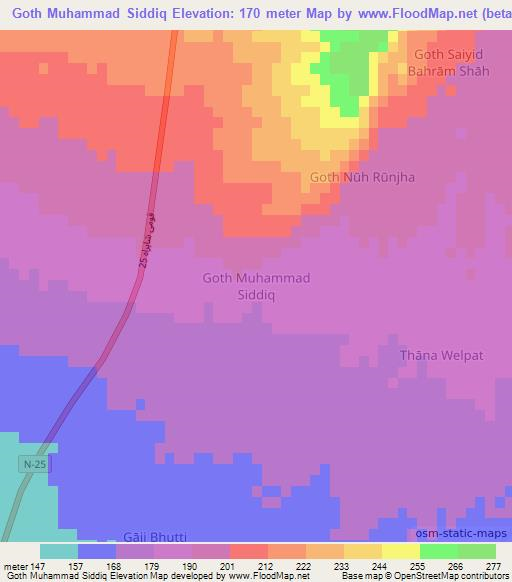 Goth Muhammad Siddiq,Pakistan Elevation Map