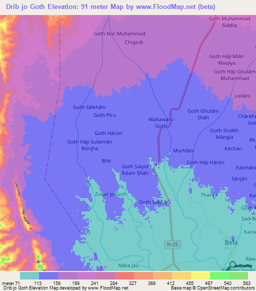 Drib jo Goth,Pakistan Elevation Map