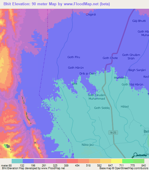 Bhit,Pakistan Elevation Map