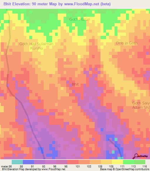 Bhit,Pakistan Elevation Map