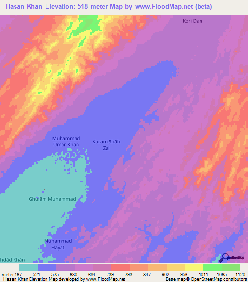 Hasan Khan,Pakistan Elevation Map