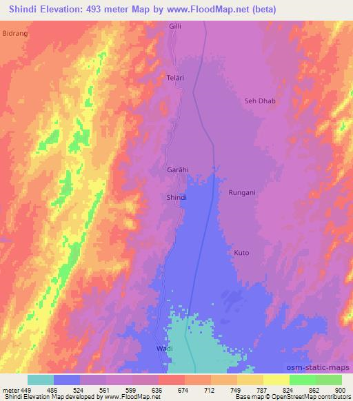 Shindi,Pakistan Elevation Map