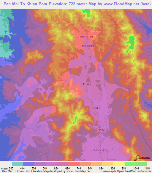 Ban Mai To Khian Pom,Thailand Elevation Map