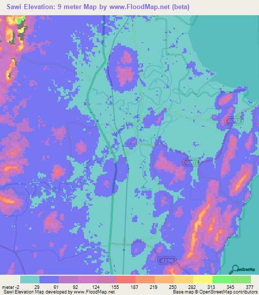 Sawi,Thailand Elevation Map