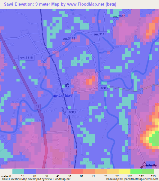 Sawi,Thailand Elevation Map