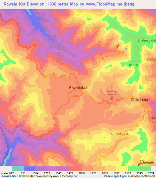 Rawala Kot,Pakistan Elevation Map