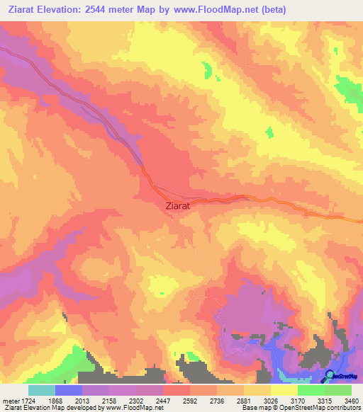 Ziarat,Pakistan Elevation Map