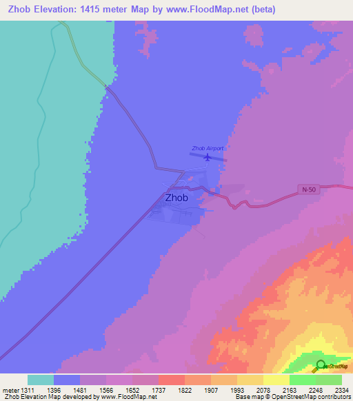 Zhob,Pakistan Elevation Map