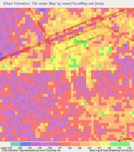 Vihari,Pakistan Elevation Map