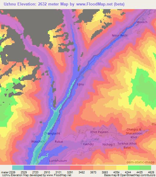 Uzhnu,Pakistan Elevation Map