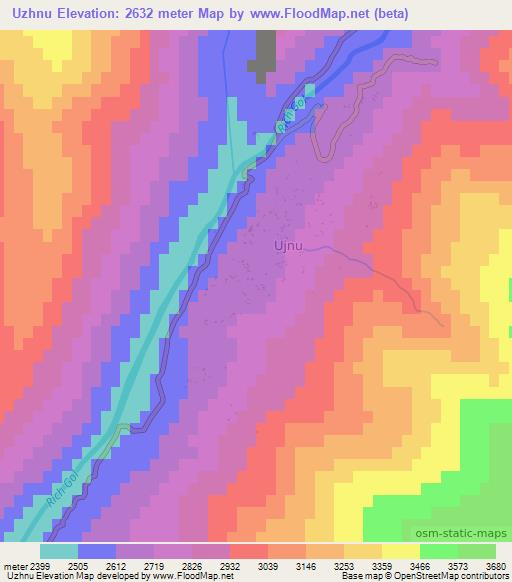 Uzhnu,Pakistan Elevation Map