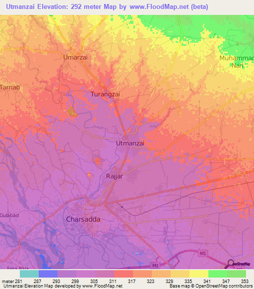 Utmanzai,Pakistan Elevation Map