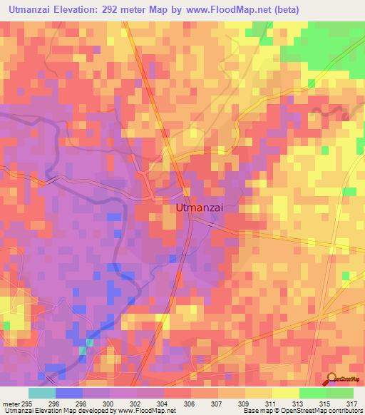 Utmanzai,Pakistan Elevation Map