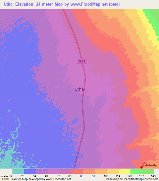 Uthal,Pakistan Elevation Map