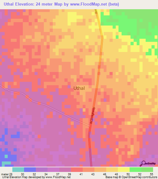 Uthal,Pakistan Elevation Map