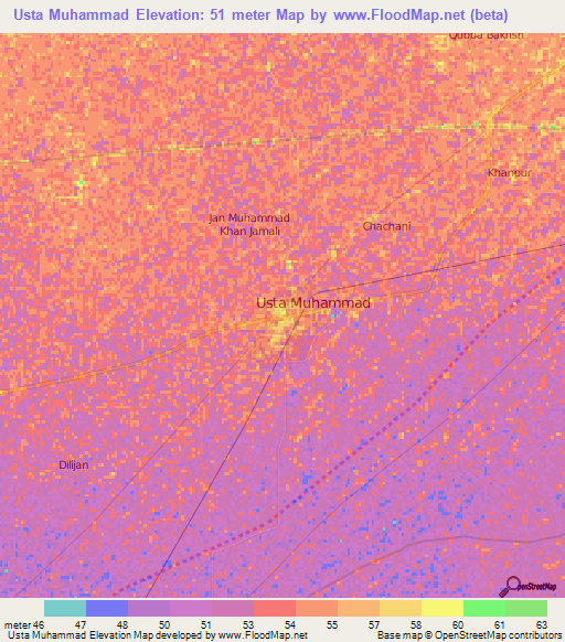 Usta Muhammad,Pakistan Elevation Map