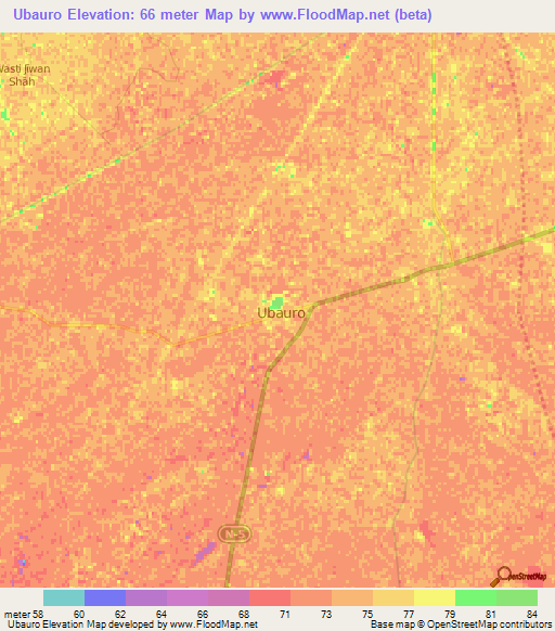 Ubauro,Pakistan Elevation Map