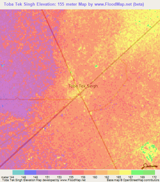 Toba Tek Singh,Pakistan Elevation Map