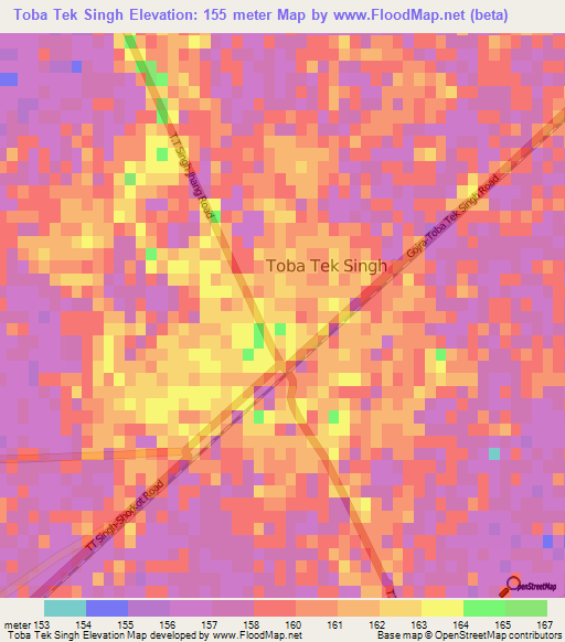 Toba Tek Singh,Pakistan Elevation Map