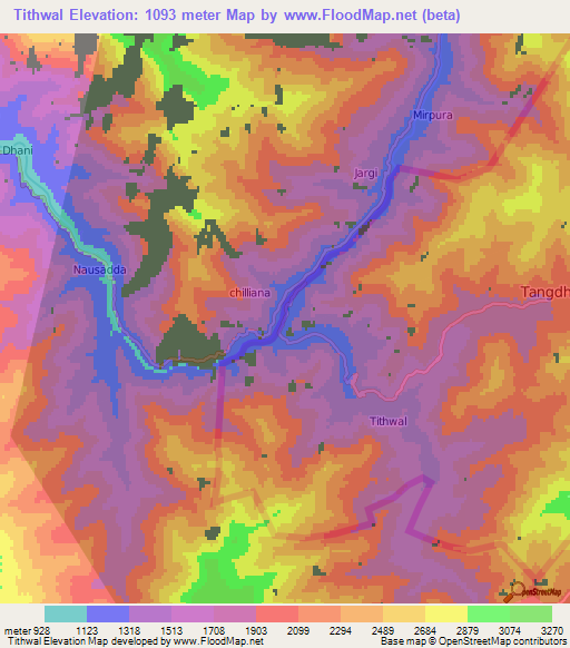 Tithwal,Pakistan Elevation Map