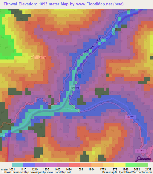 Tithwal,Pakistan Elevation Map