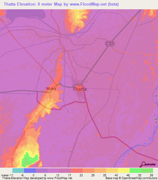 Thatta,Pakistan Elevation Map