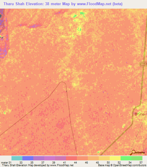 Tharu Shah,Pakistan Elevation Map