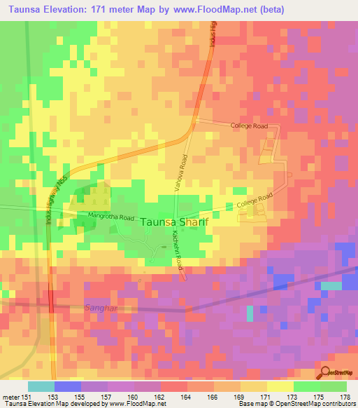 Taunsa,Pakistan Elevation Map